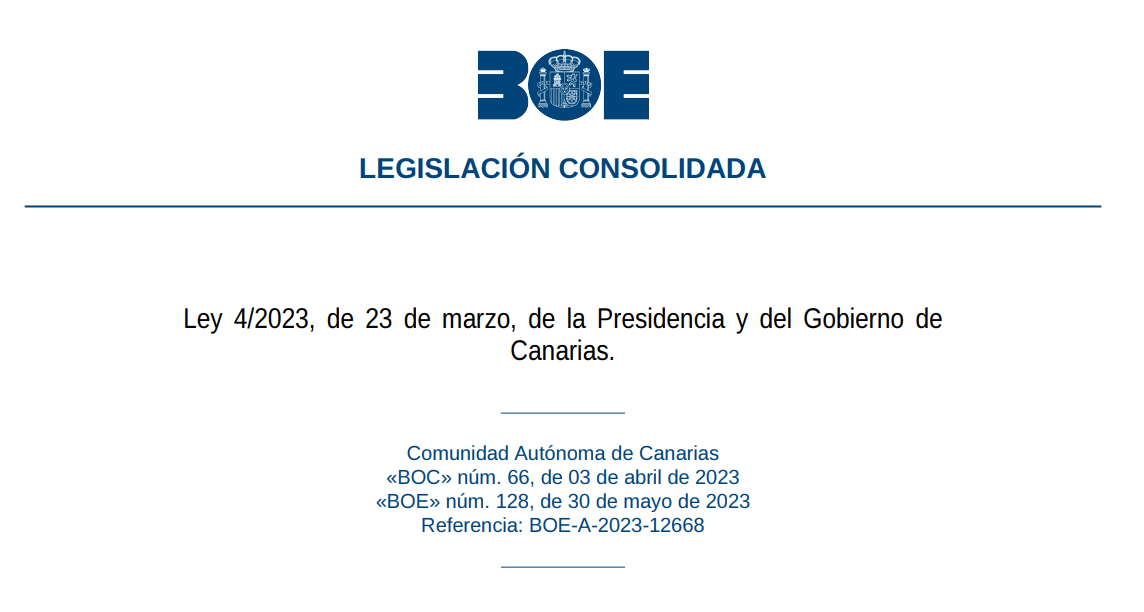 Test de la Ley 4/2023, de 23 de marzo, de la Presidencia y del Gobierno de Canarias